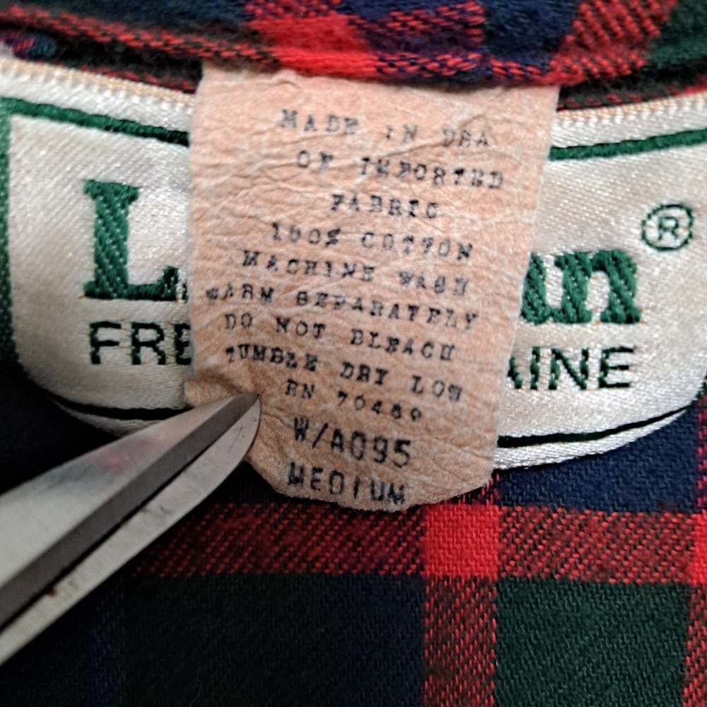 Vintage 90s L.L. Bean Flannel Plaid Belted Bath Robe Men's Size Medium Red Green - Picture 6 of 6